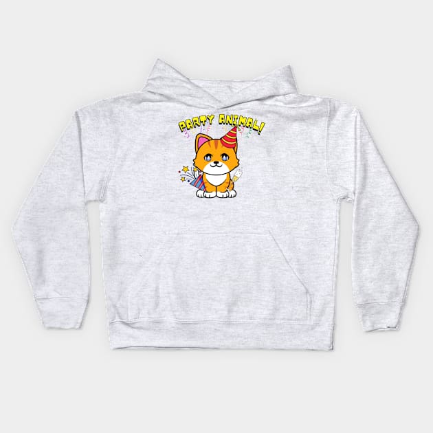 Party Animal - Orange cat Kids Hoodie by Pet Station